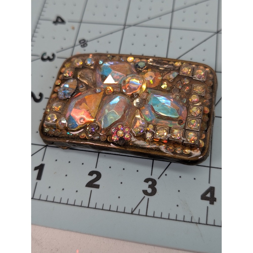 Jeweled Belt Buckle Womens Multi Color Rhinestone Rectangular Metal Statement - Picture 2 of 3